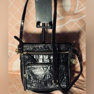 Brahmin Black Croc-Embossed Crossbody Bag